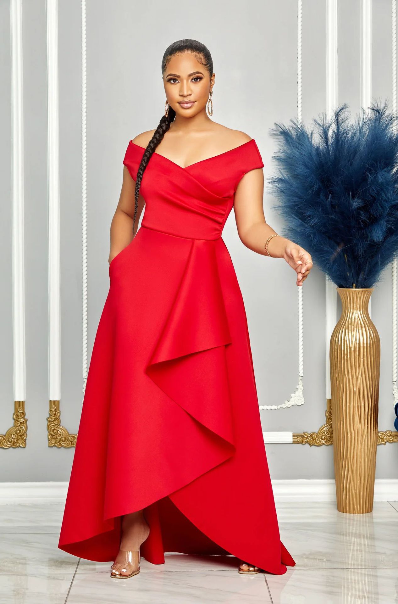 Women's Sexy Slim Fit One Shoulder Sleeveless Large Skirt Dress Solid Color_ecoleips.com