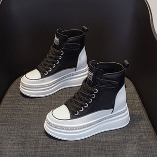 Inner Height-Increasing Sneakers for Women Genuine Leather Round-Toe Casual Women's Shoes 2025 Spring and Autum New Versatile Thick-Soled Platform Shoes for Women