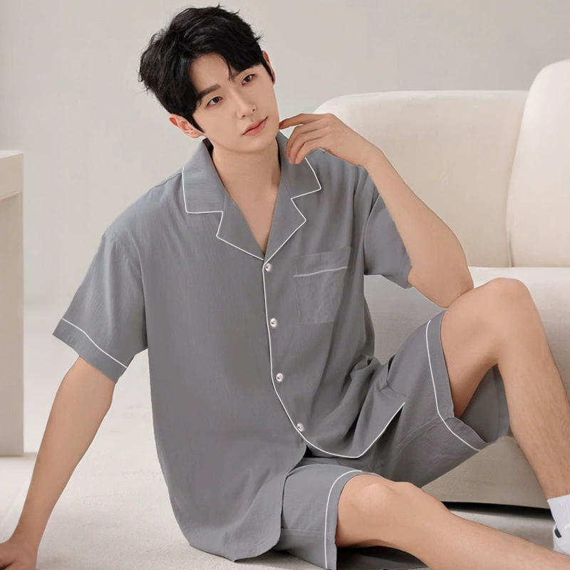 Мужские летние шорты, пижамы, хлопковые тонкие домашние одежды с короткими рукавами, кардиган, летние свободные, можно носить вне костюма