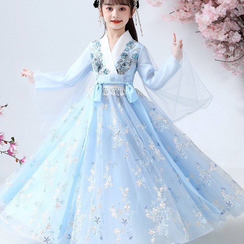 贝瑶女童古装儿童汉服中国小女孩古风连衣裙春|undefined