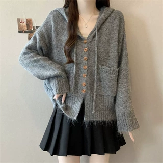 连帽毛衣开衫女秋冬季宽松慵懒风针织衫韩系穿搭外套女装软糯上衣