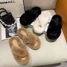 毛毛拖鞋女外穿新款保暖 韩版防滑秋冬交叉厚底棉拖鞋子春秋季ins