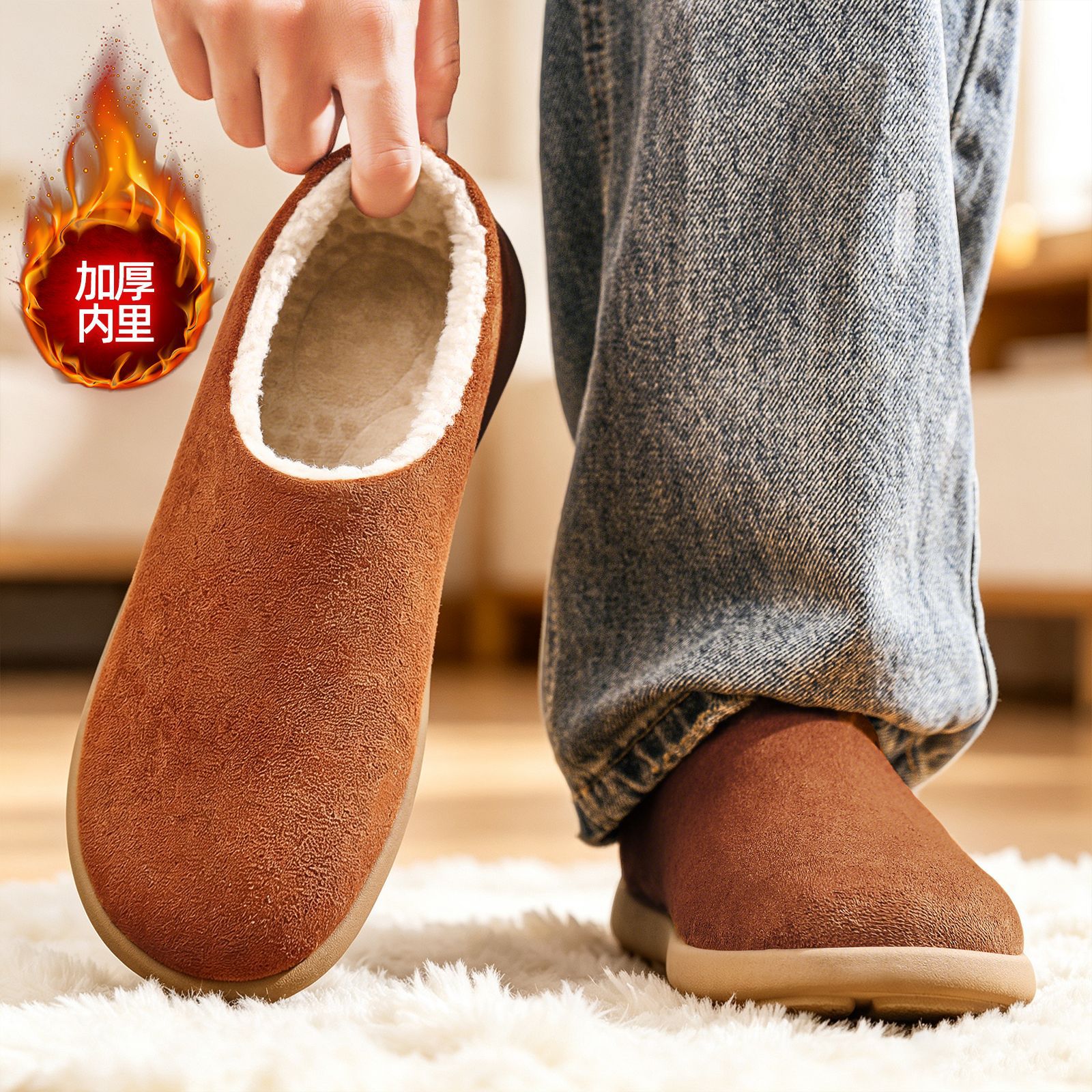 Zapatos de algodón otoño y invierno nuevos zapatos de borcado zapatos de hombre bolsas de cabeza Mueller zapatos de peluche pequeñas botas de nieve cálidas de patata image 4