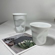現貨庫存法式陶瓷杯子創意褶皺不規則咖啡杯意式咖啡創意水杯批發
