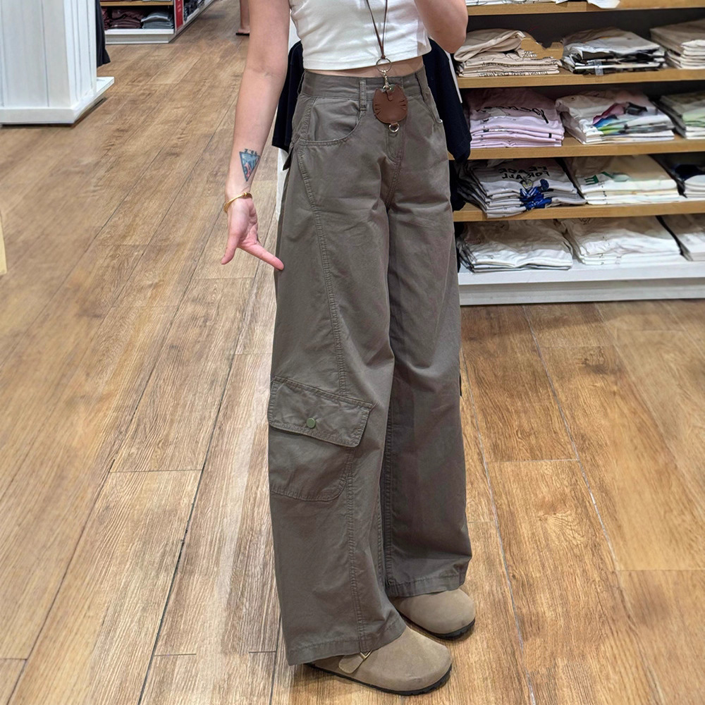 American Military Green Multi-Pocket Scimitar Pants for Women 2025 Autum Loose Slimming Look Versatile Wide-Leg Work Casual Pants