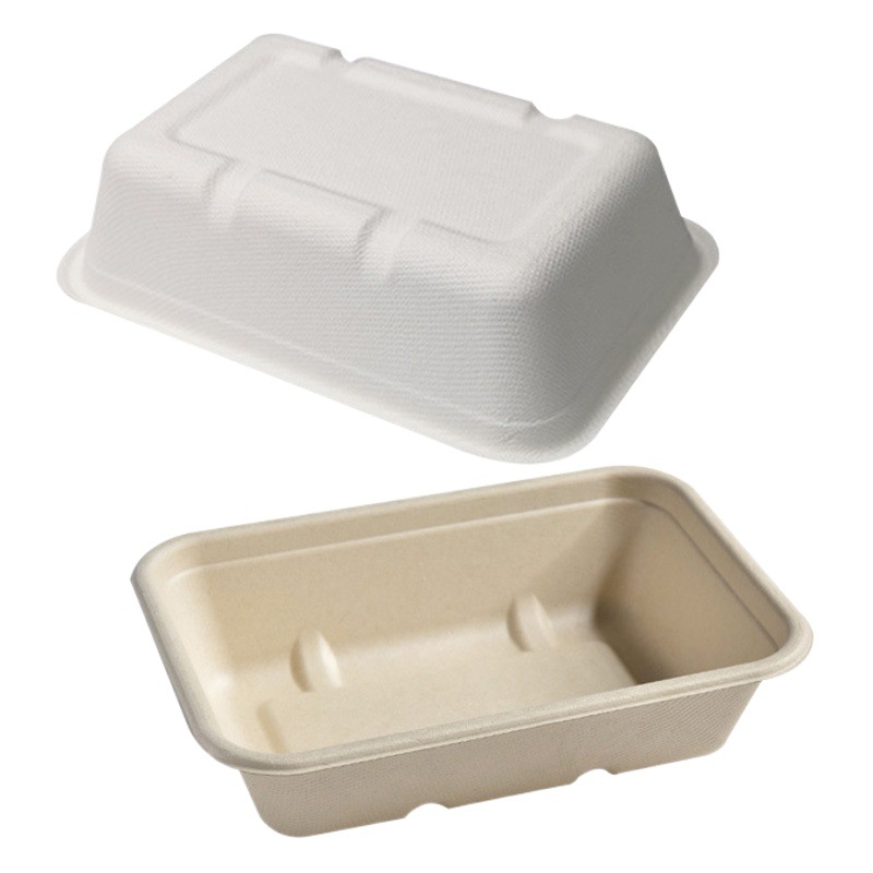 Caja de embalaje desechable Jun de caña de azúcar caja de almuerzo de pulpa comida rápida vajilla cuadrada degradable caja de embalaje de alimentos ligeros