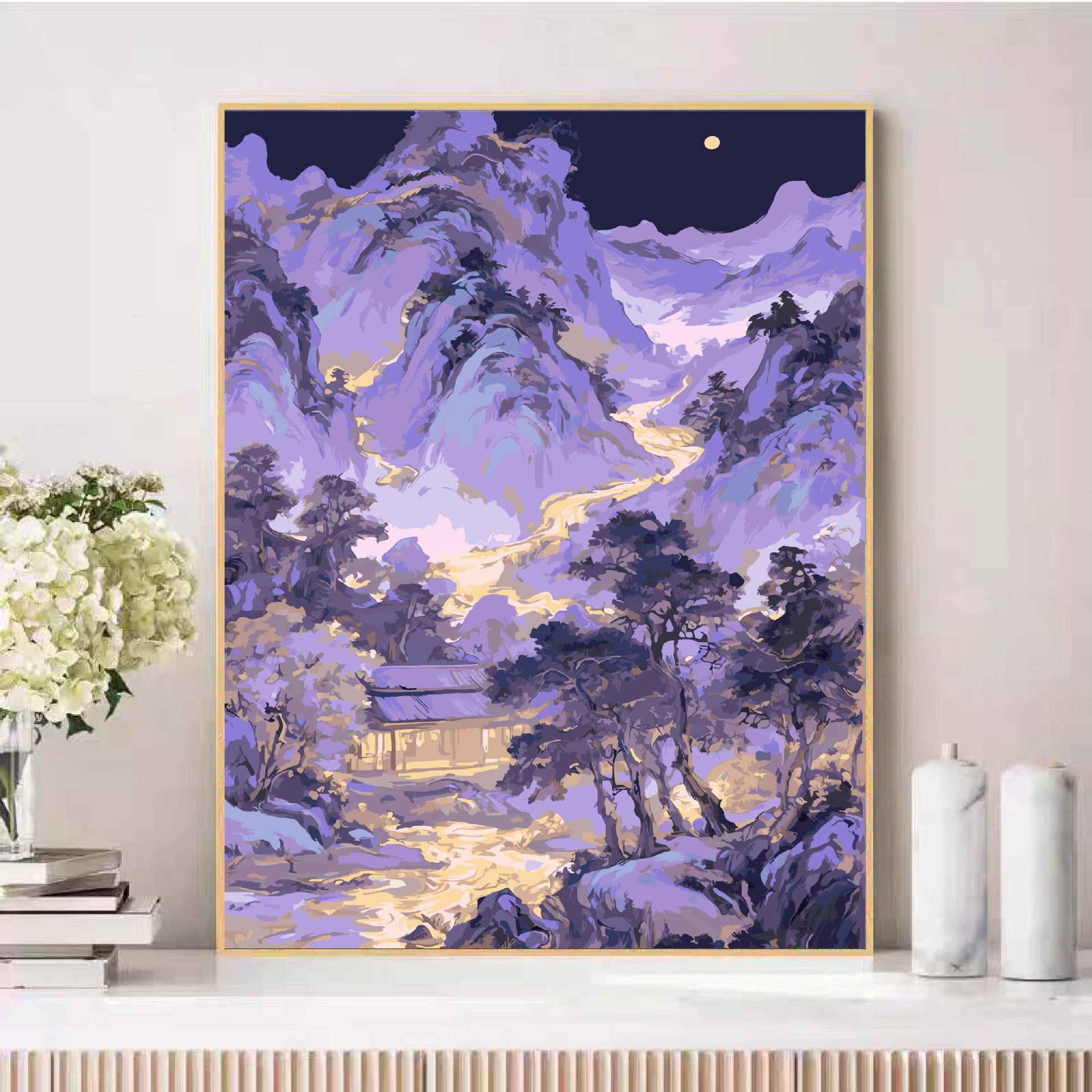 Nuevo mil millas de paisajes de montañas antiguos paisajes de curación de pintura al óleo digital hecha a mano DIY relleno de aceite de acrílico pintado