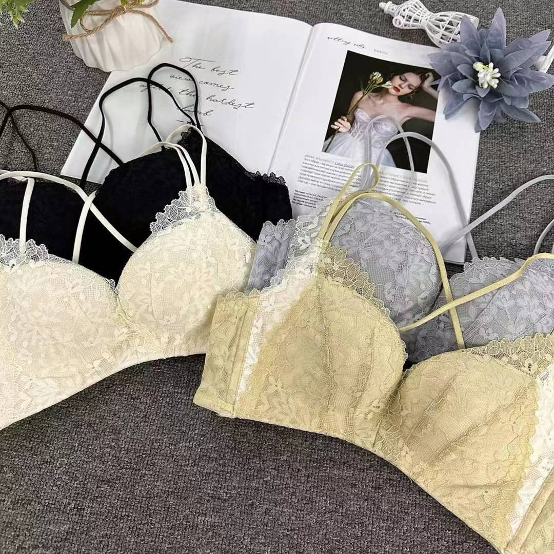 Nuevo sujetador francés de moda de encaje jacquard transpirable ajustable confortable anti-caída reunida ropa interior de tres botones