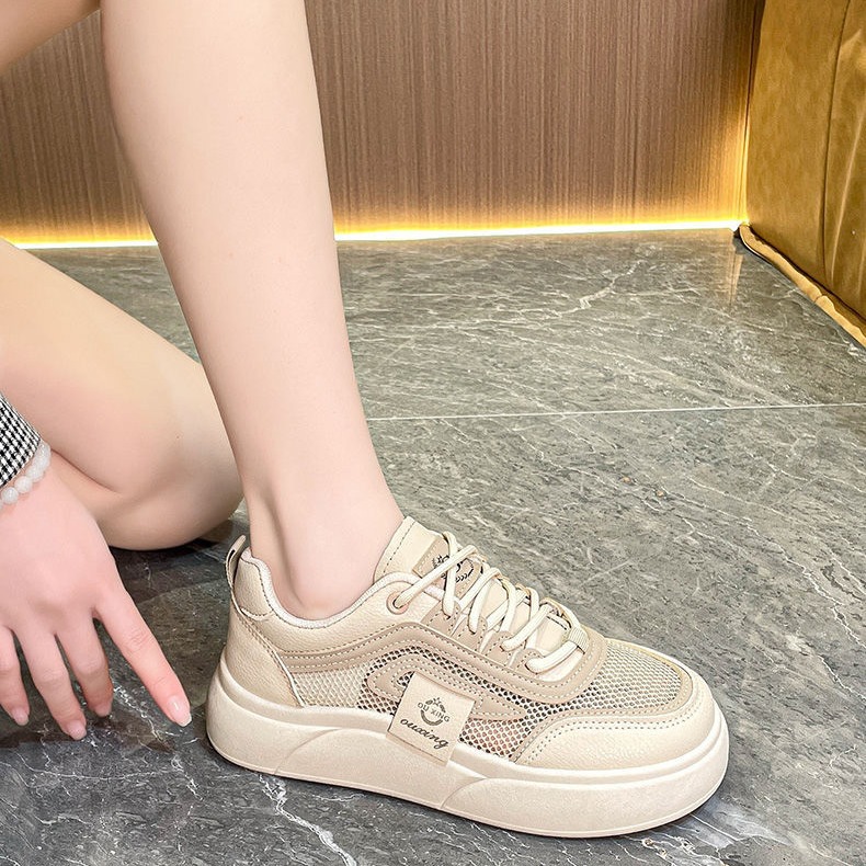 Cadillac cocodrilo zapatos de malla para mujeres 2024 verano nuevo estilo coreano de malla gruesa de suela transpirable zapatos blancos para mujeres