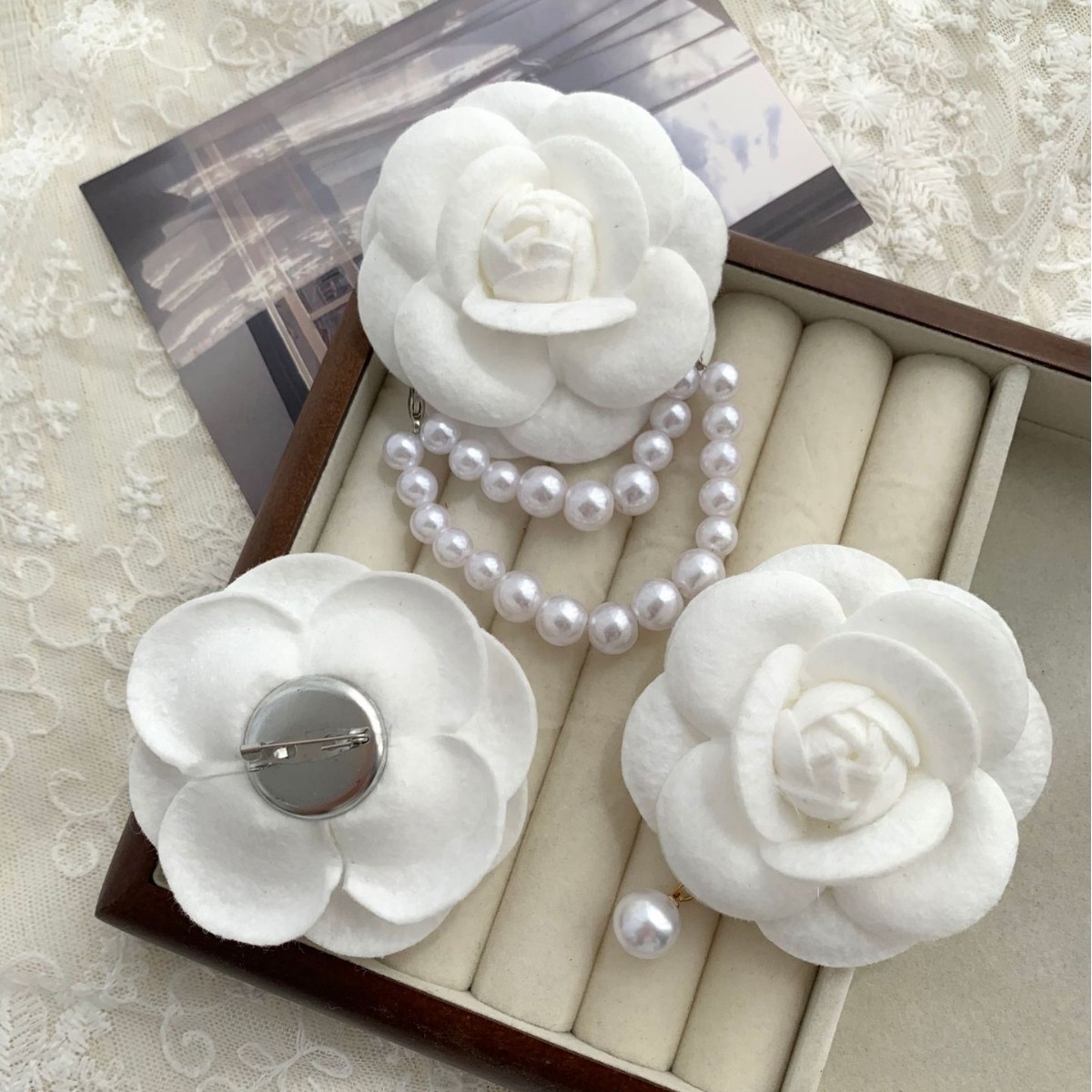 Spilla camelia vintage da donna elegante fermaglio a fiore_voghion.com
