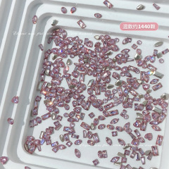 1440顆粉色平底倒邊鋯石美甲飾品迷你透粉爆閃異形鑽活彩指甲鑽飾
