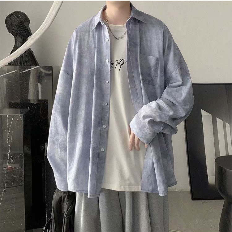 Tie-Dye Shirt Men's Loose Summer New Long-Sleeved Tops Korean Style Trendy Handsome Shirt Hong Kong Style Japanese Style Jacket