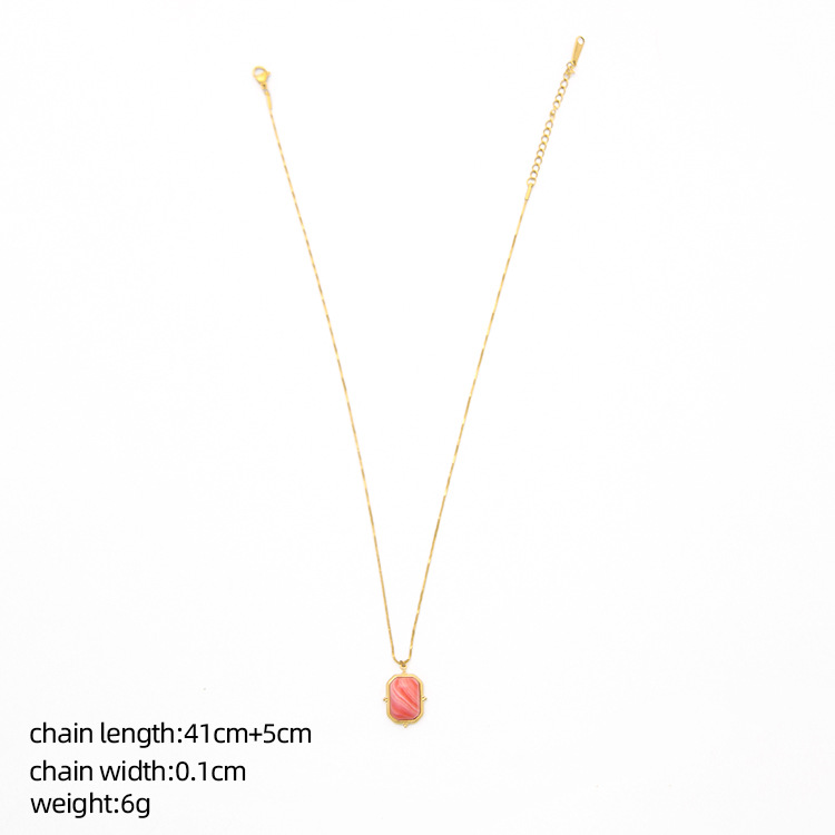 Fashion Round Water Droplets Stainless Steel Titanium Steel Inlay Turquoise Opal Pendant Necklace 1