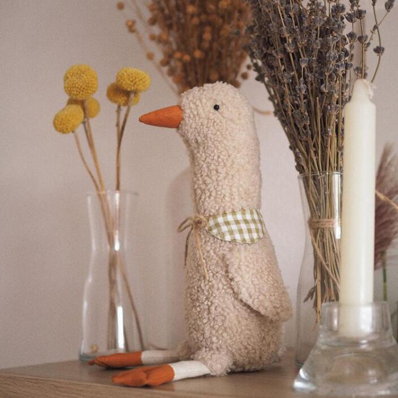 Nordic Style Curly Chicken Doll Teddy Plush Soothing Chicken Doll Comes With APlaid Scarf