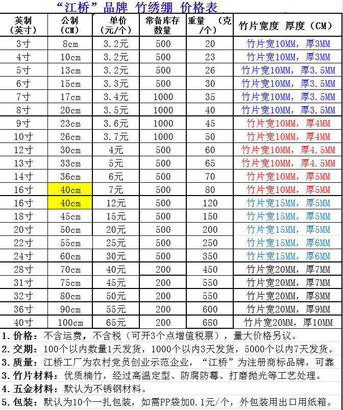 竹绷价格表