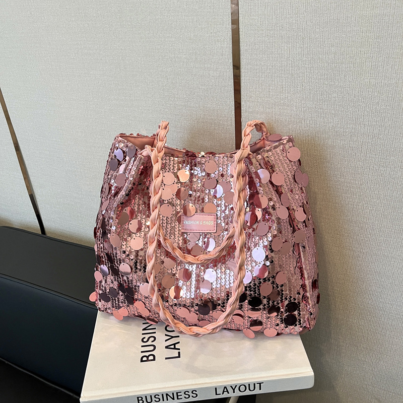 2025 otoño invierno popular bolsas de brazo estilo coreano nicho diseño de gran sequinilla bolsas de tote estilo extranjero versátil de hombro único bolsas inclinadas