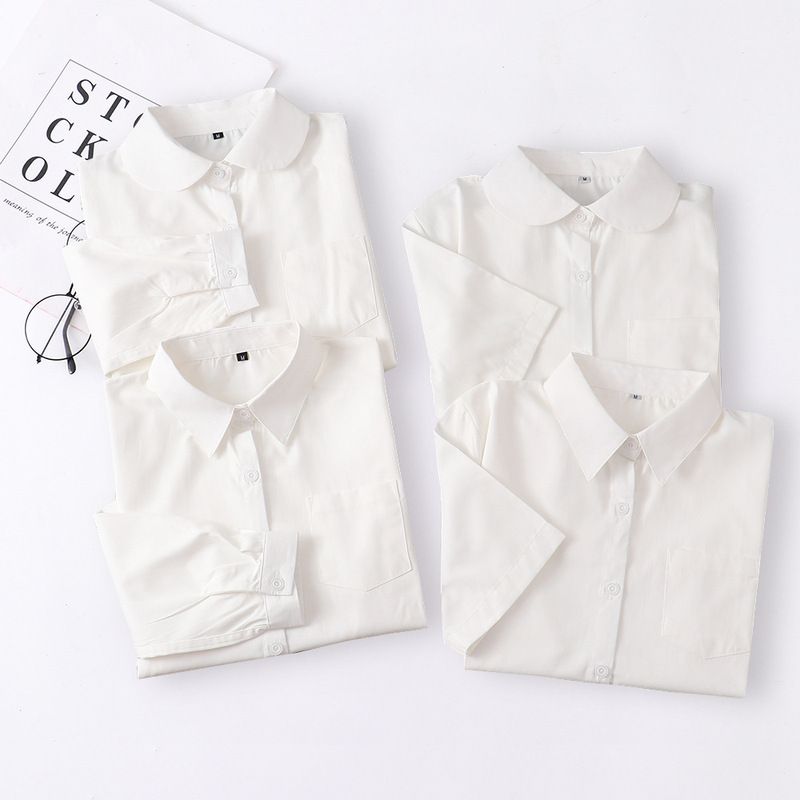 Japanese Jk Uniform Long-Sleeve White Shirt Student Top Japanese School Uniform Long-Sleeve Pointed Collar Square Collar Placket Non-Transparent