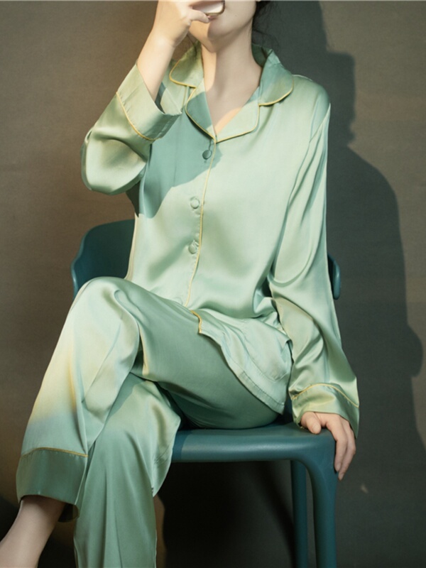 Mulberry Silk Women's Silk Pajamas Spring and Summer Large Size Solid Color Silk Home Clothes Autumn and Winter Suit