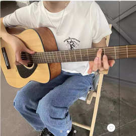 BM风美式复古靴子吉他字母印花短袖T恤 bm辣妹百搭圆领纯欲上衣女