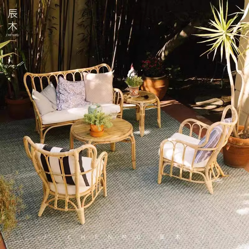 Custom natural rattan sofa wedding supplies rattan chair courtyard sofa combination living room single leisure homestay rattan chair