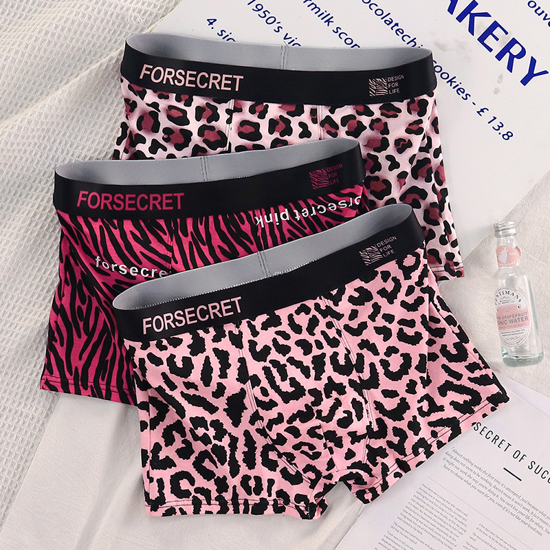 2024 explosions new men's cotton underwear pink leopard comfortable boxer antibacterial fashion boys underwear wholesale