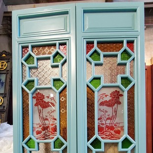 Manufacturer Customized Lingnan Manchu Window Begonia Flower Glass New Chinoiserie Solid Wood Lattice Ancient Building Restaurant Manchu Screen Door