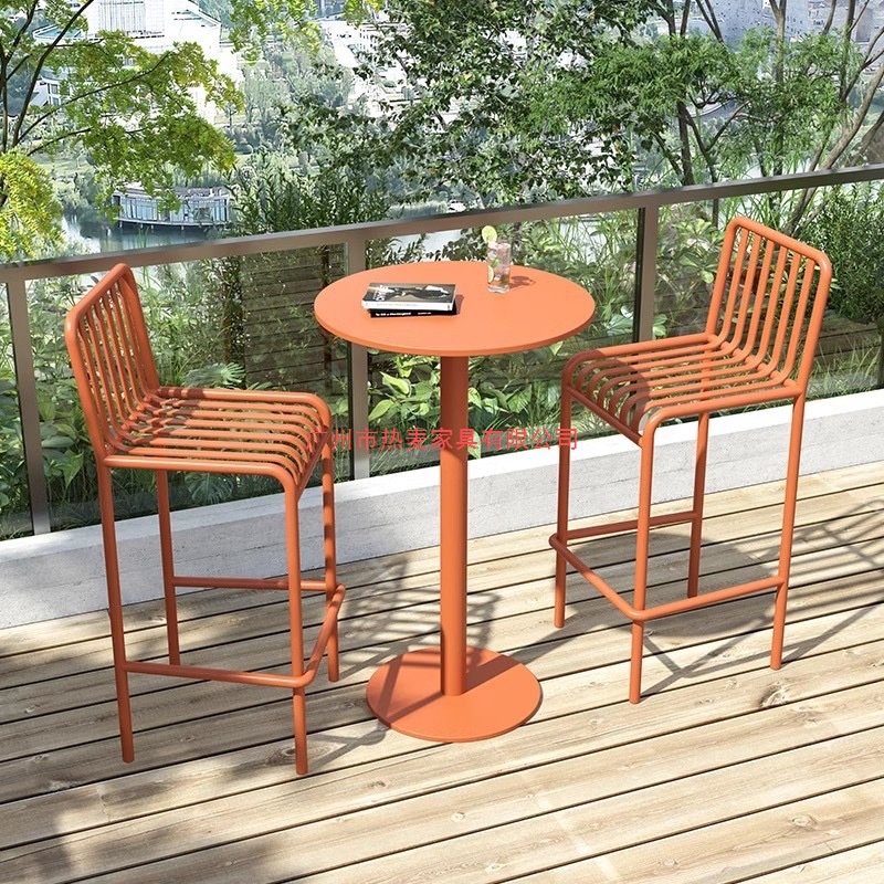 Wrought Iron Outdoor Bar Tables and Chairs, Cafe Milk Tea Shop, Open-Air Small Round Table, Balcony Courtyard Colorful High-Legged Tables and Chairs