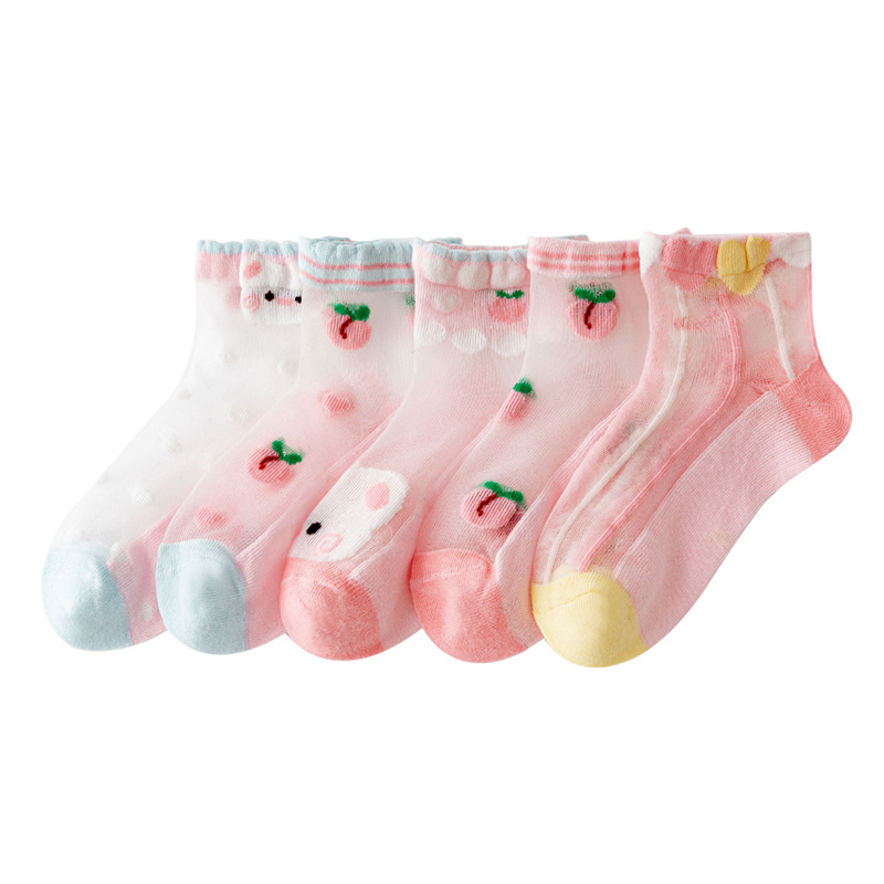 Children's Socks Summer New Ice Silk Ultra Thin Breathable Mesh Socks Cartoon Cute Girls' Socks Cotton Baby Socks Wholesale