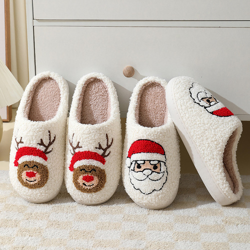 New comfortable home cute cartoon Santa style winter cotton slippers for men and women couples warm cotton slippers