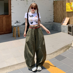 ZHIJU # 日本製ゆったりワイドシミターオーバーオールレディースハイウエストカバー肉感トレンド万能フロアレングスカジュアルパンツ