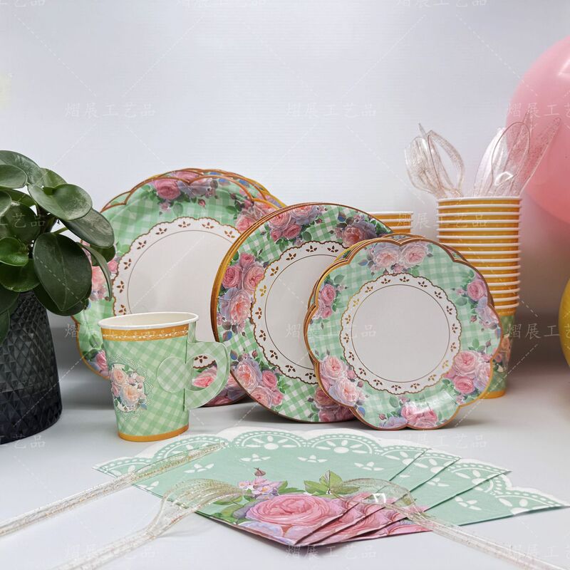 Amazon Birthday Party Disposable Paper Tray Tea Party Disposable Paper Tray Handle Paper Cup Shaped Tissue suit