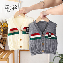 男女童开衫马甲春秋外穿针织卡通2024宝宝毛衣V领婴儿毛线马夹