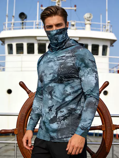 Cross-Border Amazon Hot Selling Men's Hooded Mask Outdoor Sports Lure Fishing Clothing Quick-Drying Breathable Sweatshirt Long t