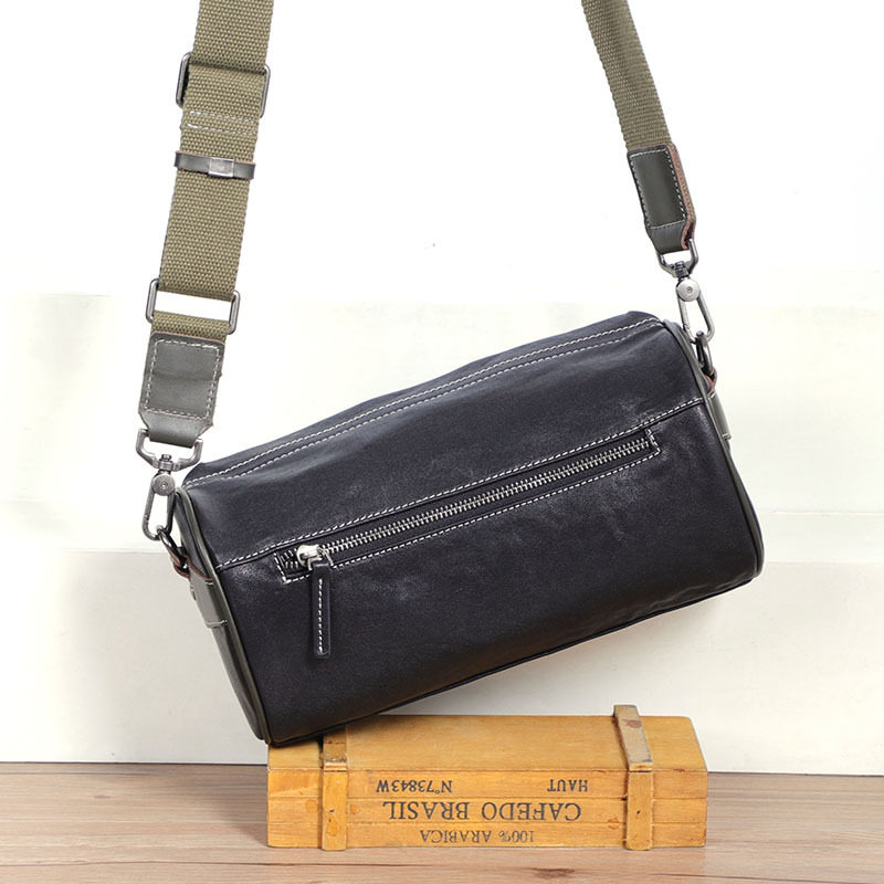 Túi đeo chéo nam da bò thật thuộc da thực vật, túi nhỏ đeo vai cá tính 29×11×17 cm — Dây đeo vai màu đen, Dây đeo vai đơn màu xanh lá cây, Dây đeo vai màu đen và xanh lá cây