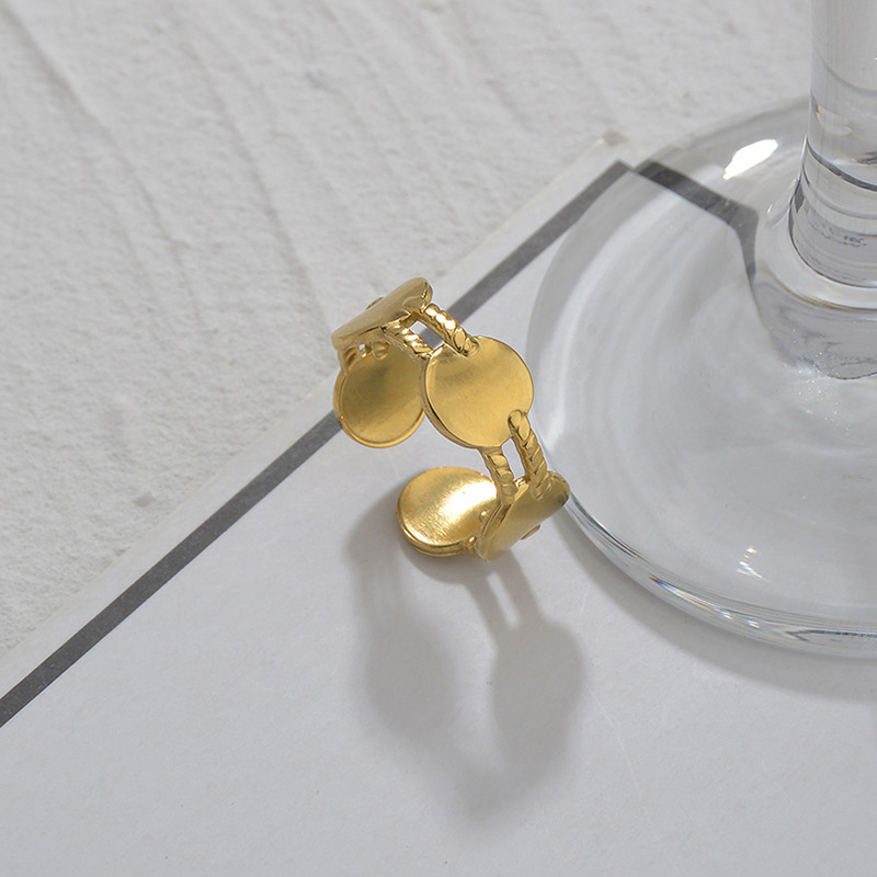 simple geometric hollow double line round card adjustable stainless steel ring