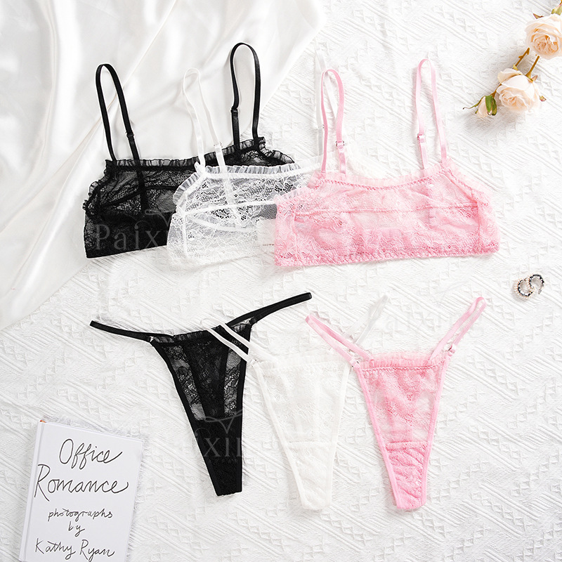 Sexy Lace Perspective Lightweight Breathable Sports Underwear Set T-shaped Sexy Thong Women's Bra without Steel Ring Sexy Lace Perspective Lightweight Breathable Sports Underwear Set T-shaped Sexy Thong Women's Bra without Steel Ring
