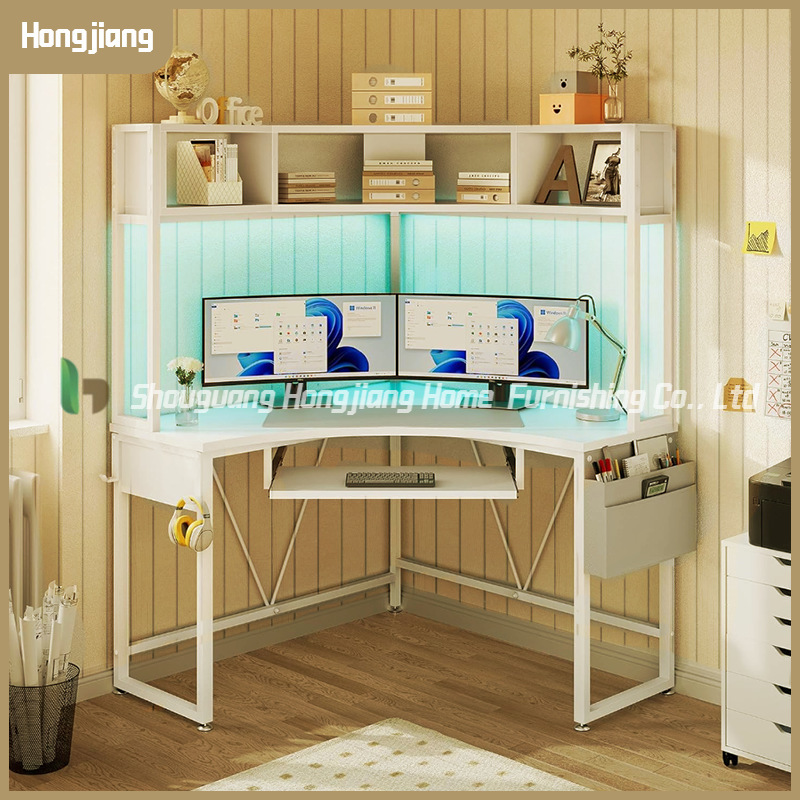 Simple L-Shaped Corner Office Desk with Bookshelf, Computer Desk, Home Corner Office Study Desk with Drawers Simple L-Shaped Corner Office Desk with Bookshelf, Computer Desk, Home Corner Office Study Desk with Drawers