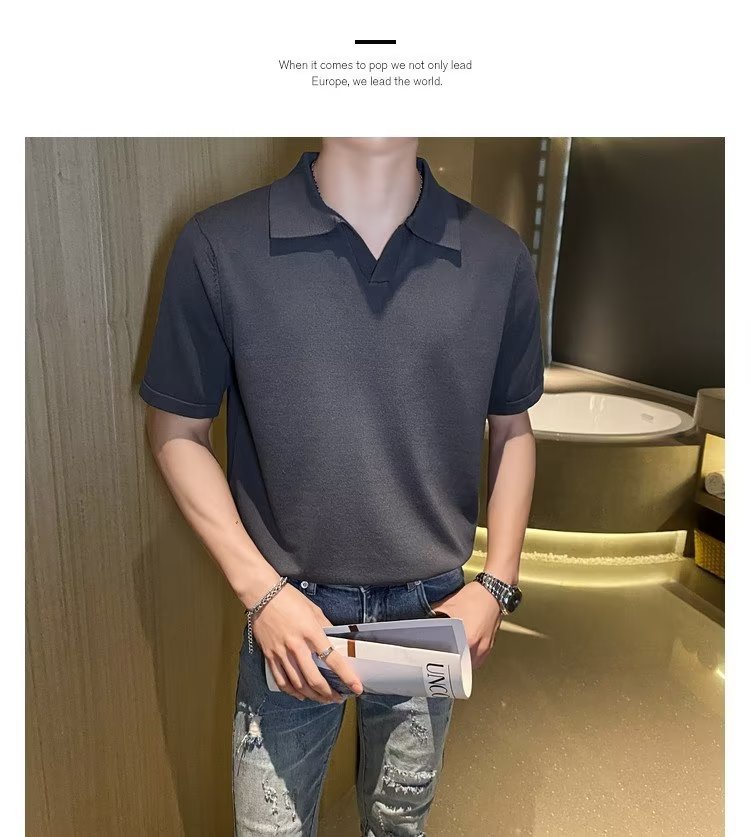 Men's Clothing Short Sleeved T Shirt Men's Short Sleeve T-Shirt Korean Style Casual Summer Slim Fit Polo Shirt For Men With Comfortable Collar​_viptrois.com