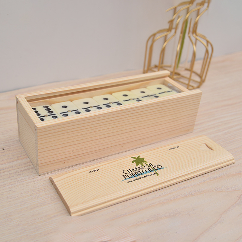多米诺骨牌包装盒棋牌收纳盒抽拉盖益智玩具木盒木质棋牌礼品盒