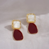 Advanced retro burgundy earrings, high-quality style, french style