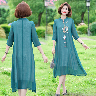 live broadcast mom Dress Summer wear 2022 new pattern Kuotai Tai Improvement cheongsam middle age Women's wear Large Show thin skirt