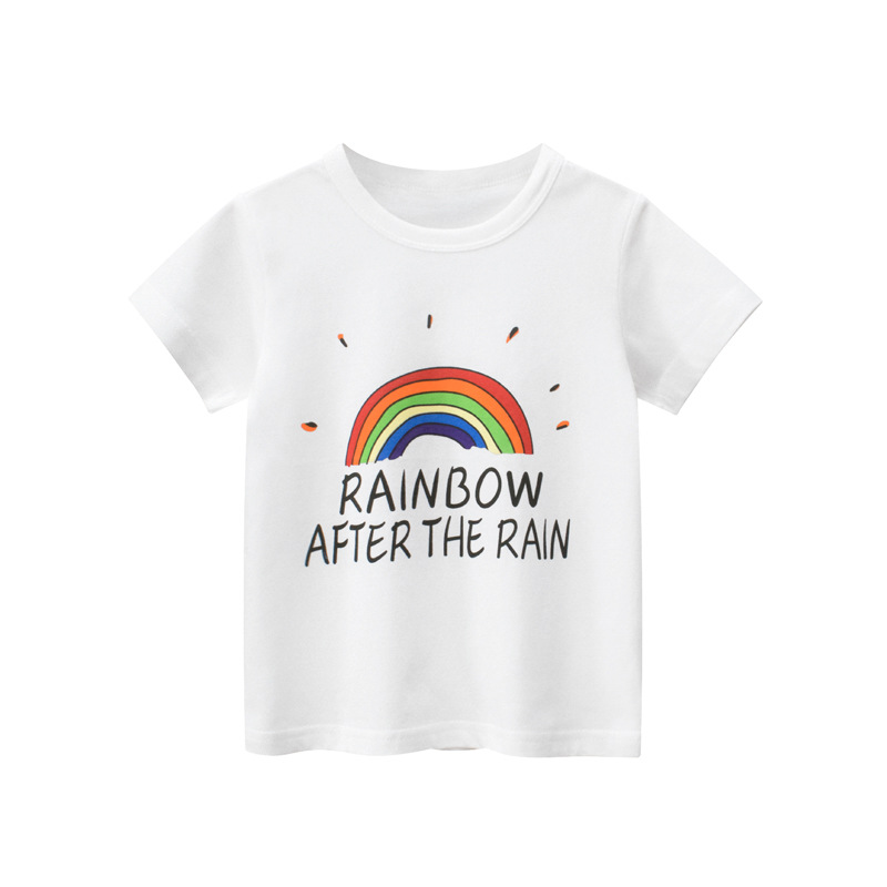 Korean Edition children Short sleeved T-shirt Rainbow printing 2022 summer Children's clothing new pattern baby clothes girl One piece Consignment