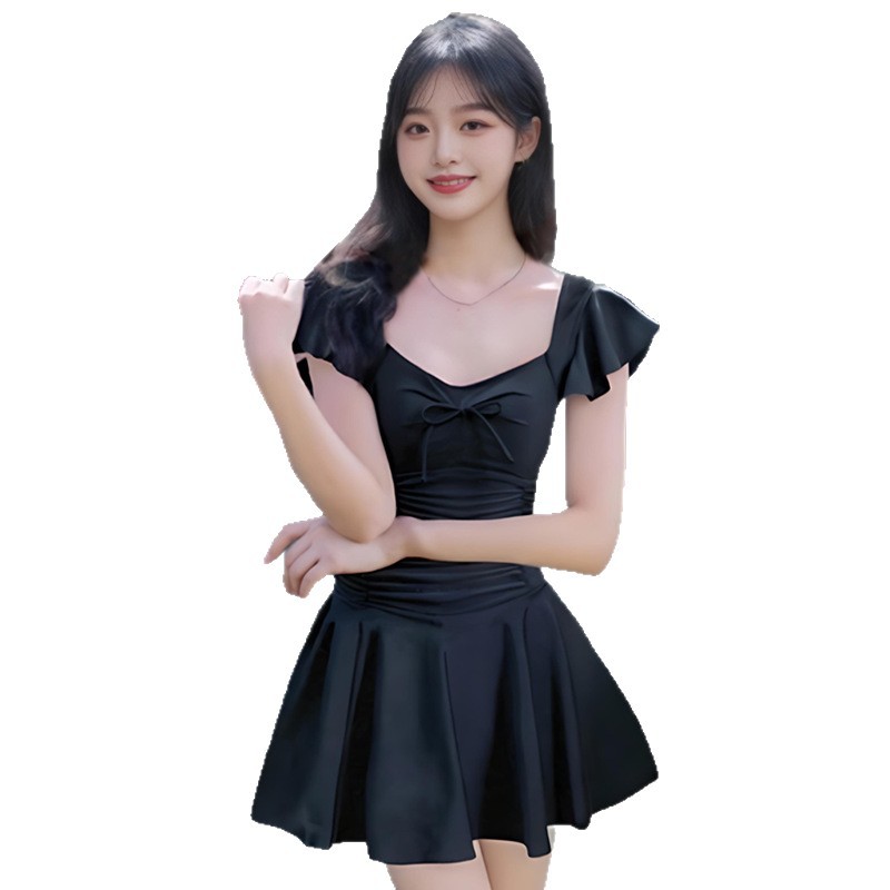 Traje de baño de una pieza para mujer 2025 nuevo color sólido dulce y lindo conservador ligeramente gordo que cubre la carne traje de baño de vacaciones de aguas termales al por mayor