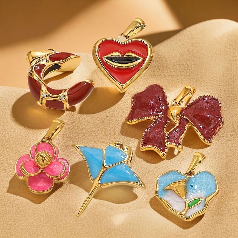 Acero inoxidable ins viento esmalte goteo de aceite multi-estilo colgante de color vacío preservación de color DIY collar joyas accesorios al por mayor