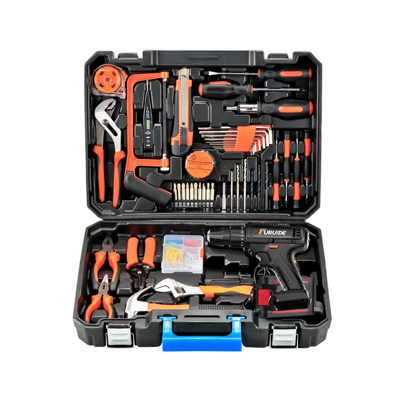 Electric drill handmade, tools set for repair, universal box, carpentry