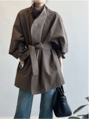 法式复古气质中长款风衣外套女2025春秋新款宽松收腰休闲立领大衣