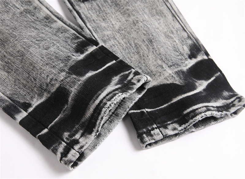 Jeans elasticizzati slim fit da uomo, primavera 2025, pantaloni alla moda con lavorazione pesante e strass a vita media, lunghi in cotone, neri, grigi e blu_voghion.com