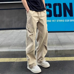 美式冰丝速干裤男士夏季薄款褶皱伞兵工装裤垂坠感休闲宽松长裤男