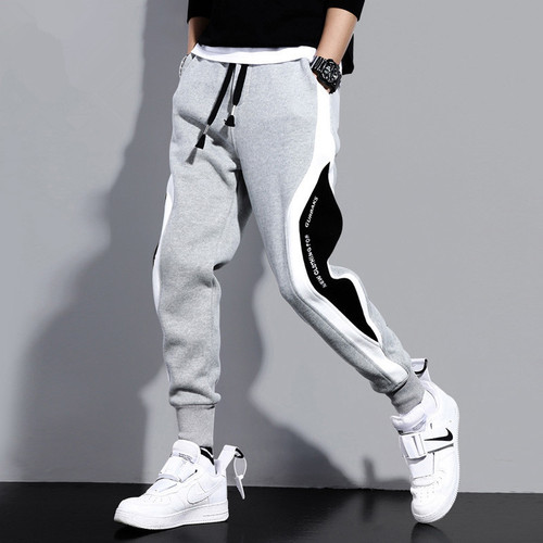 Harlan Pants Korean Style Trendy Tied-In Hem Sweatpants Loose Black and Gray Striped Athletic Pants Slim Men's Casual Long Pants