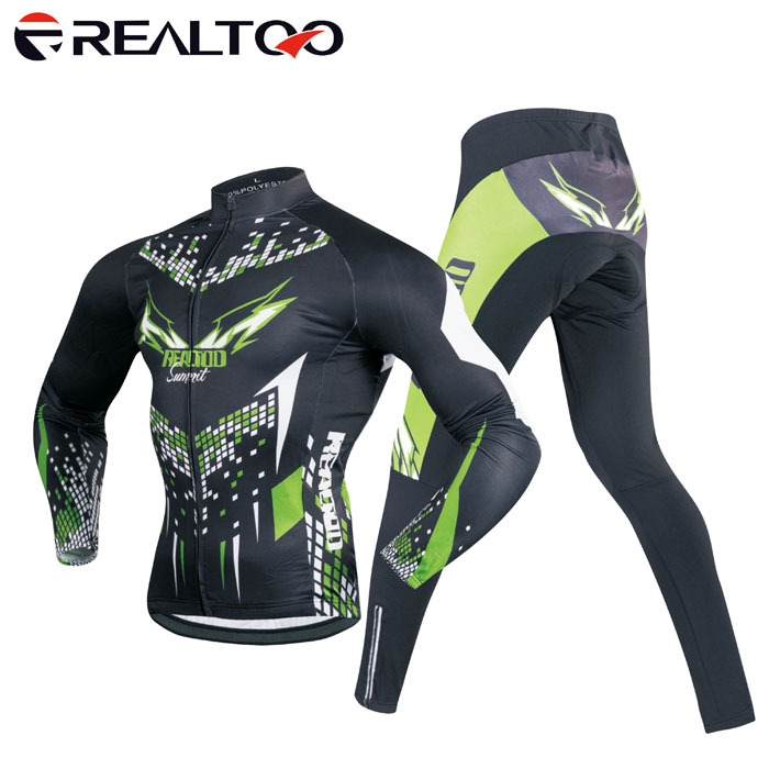 Autumn and winter fleece warm windproof long-sleeved cycling jersey suit men's cycling pants cycling jacket